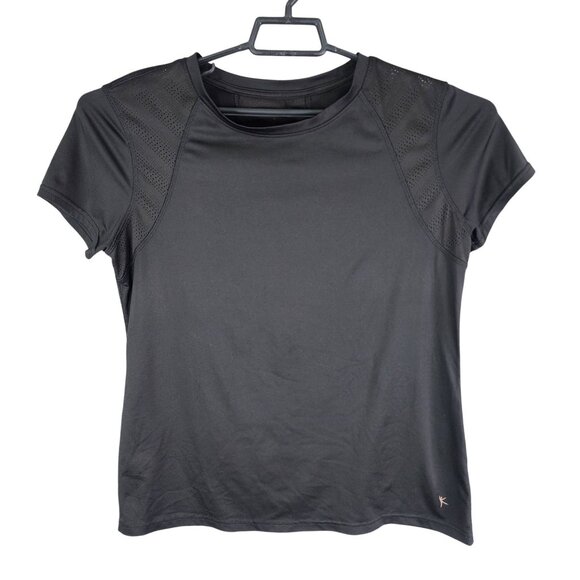 Womens Black Danskin Now Semi-Fitted Shirt Top Short Sleeve Activewear Size L - Picture 1 of 8